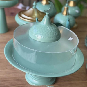 Support à gâteau en métal doré moderne et luxueux avec couvercle en verre, calligraphie arabe, écologique, pour les occasions festives - Product Image 3