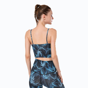 Conjunto de Yoga de 2 Piezas para Mujer, Estampado de Palmeras Azules, Top Corto con Tirantes Finos, Leggings Largos de Cintura Alta, Ropa Deportiva Transpirable - Product Image 6