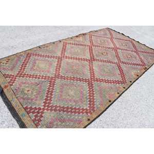 Grand tapis turc, tapis vintage 5,7x11,2 pieds, tapis en laine rouge Kilim - Product Image 2