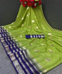 Chiffon Saree with <b>Brooches</b> and Stitched Blouse for Elegant Party Wear <b>Women</b> - Product Image 2