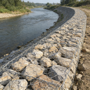 Gabion hexagonal en treillis métallique pour contrôle des inondations et murs en pierre, 2x1x1m, rempli de pierres, galvanisé - Product Image 1