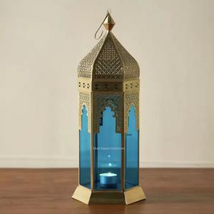 Colorful Glass Ramadan Decorative Metal <b>Moroccan</b> Candle <b>Lanterns</b> Tabletop & Hanging Antique Gold Candle <b>Lanterns</b> - Product Image 4