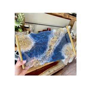 Plateau artisanal en résine et métal durable avec motif végétal pour le rangement des épices, des huiles et des sauces dans la cuisine, présentoir élégant pour le comptoir - Product Image 2