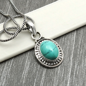 Increíble estilo 100% Natural turquesa piedra preciosa plata superposición bisel conjunto delicado encanto colgantes joyería fina colgantes y dijes - Product Image 2