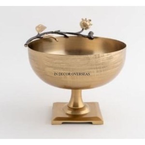 Haute qualité plaqué or forme ronde fleurs concepteur Premium qualité métal fait fruits et bonbons servant et bol décoratif - Product Image 1