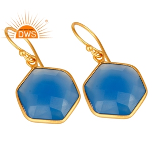 ขายดีที่สุดเงินสเตอร์ลิง18K ชุบทองธรรมชาติพลอยคาลซิโดนีต่างหูห้อยอัญมณีผู้ผลิตเครื่องประดับที่ดี - Product Image 2