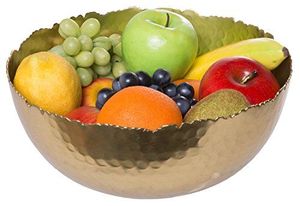 Bol à fruits classique en laiton poli martelé, forme ronde, pour mélanger les aliments, servir et présenter sur table royale - Product Image 2