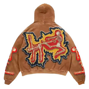 เสื้อมีฮู้ดผ้าคอตตอน100% สำหรับผู้ชายเสื้อมีฮู้ดแบบสวมศีรษะทรงโอเวอร์ไซส์วินเทจขนาดใหญ่ซักกรด - Product Image 4