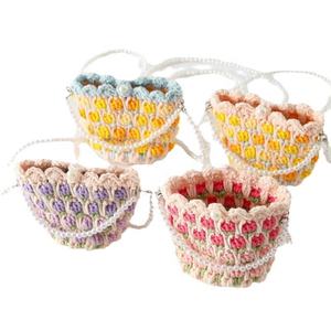 Sac à collation créatif en tricot motif tulipe, sac à dos et sac à main sécurisé pour enfants avec collier de perles, idéal pour cadeau de Noël ou d'anniversaire - Product Image 6