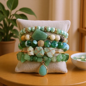 Custom <span class=keywords><strong>donna</strong></span> <span class=keywords><strong>gioielli</strong></span> 5 pz pietra naturale cristallo acrilico irregolare pietra bracciale pietra gemma pila bracciale Set - Product Image 1