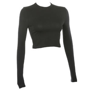 Haut court décontracté pour femme, coupe ajustée, en coton et polyester, séchage rapide, manches courtes, couleur unie, vente chaude - Product Image 2