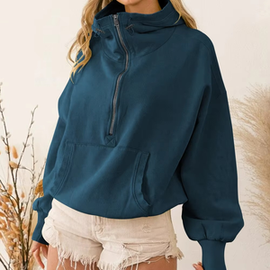 2025 femmes automne vêtements de sport survêtement vêtements sweat décontracté avec capuche solide et fermeture éclair Jersey tissu coupe ample hauts à capuche - Product Image 3