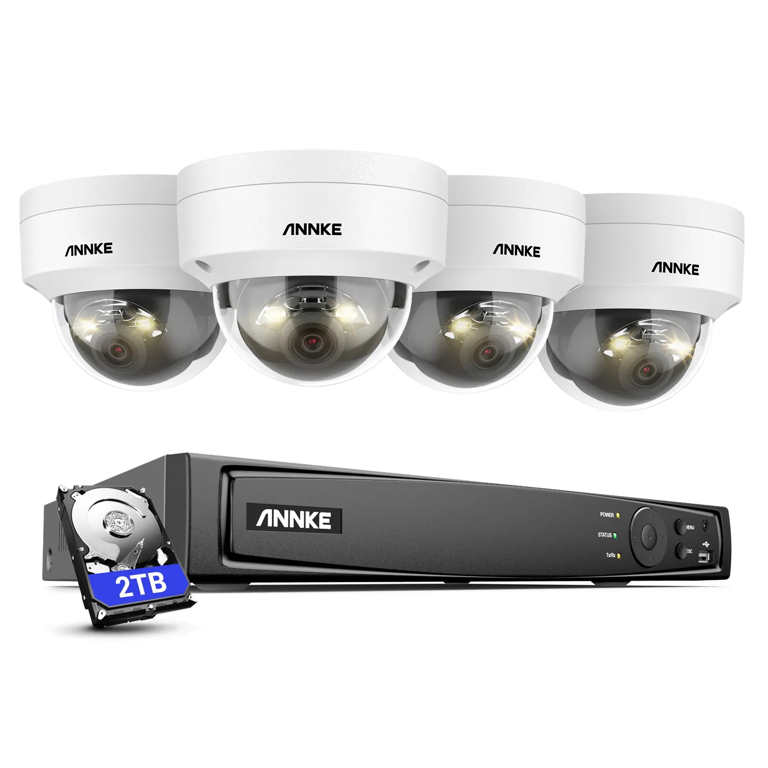 ANNKE 8CH 4K (12MP) PoE NVR Com 4pcs 12MP AI & luz inteligente dupla & microfone PoE IP Cúpula Câmera com 2TB HDD