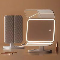 3-Fold LED Makeup Mirror 3X Stepless Dimming Touch Control Adjustable Color Temperature Flexible USB-Powered Angle Adjustment