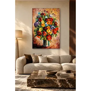 Fleurs rouges et jaunes Fida dans un vase, impression sur toile de style Afremov - Product Image 2