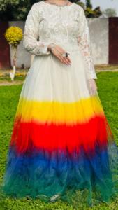 Robe de conte de fées de couleur arc-en-ciel avec une touche fantaisiste parfaite pour les filles d'anniversaire demoiselles d'honneur ou les invités de mariage Anarkali - Product Image 4