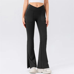 Pantalones de yoga elásticos acampanados con bolsillos V Crossover de cintura alta Bootcut Yoga Leggings Flare Workout Gym Leggings Pocket - Product Image 3