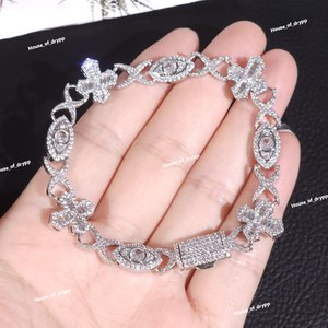 Iced Out Clover Bracelet <b>Silver</b> Moissanite Diamond Look Luxury Hip Hop Bling Statement Bracelet Gift <b>For</b> <b>Men</b> Women - Product Image 3