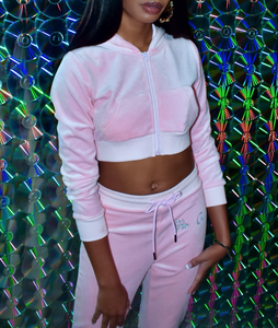 Gran oferta, Conjunto personalizado de dos piezas, chándal para mujer, Sudadera corta con cremallera, chándal para correr, conjuntos de 2 piezas de terciopelo, chándal - Product Image 3