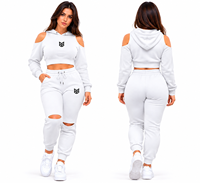 Ensemble crop top rose à découpes et pantalon de jogging assorti en molleton, couleur unie, tenue décontractée pour femme, collection automne