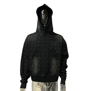 Sudaderas con capucha para hombre con lavado ácido de diamantes de imitación de Color negro, suéter 400GSM, sudaderas con capucha de invierno de peso pesado para Unisex - Product Image 3