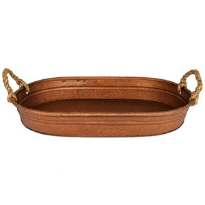 Plateau de service ovale en fer galvanisé finition antique en laiton avec poignées en corde Parfait pour servir des aliments et des boissons lors de fêtes - Product Image 5