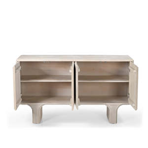 Aparador Moderno Milo de Madera de Mango Maciza con 4 Puertas y Acabado Blanqueado para Sala de Estar y Dormitorio - Product Image 3
