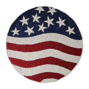 Posavasos redondo azul blanco y rojo con diseño de bandera con cuentas hecho a mano, juego de cuatro piezas - Product Image 6