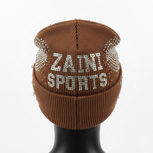 Gorro de Punto Premium para Mujer, 320GSM, Mezcla de Lana Acrílica, Color Marrón, con Pedrería, Logotipo Personalizado, Transferencia de Calor, Jacquard - Product Image 2