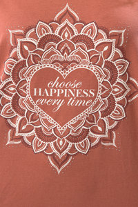 T-shirt imprimé écologique pour femmes, motif Mandala, couleur orange, Choose Happiness, style décontracté, été - Product Image 4