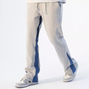 2024 Top Trending pantalones de chándal acampanados de gran tamaño en blanco hip hop casual algodón color bloqueado pierna ancha Jogger pantalones acampanados para hombre - Product Image 1