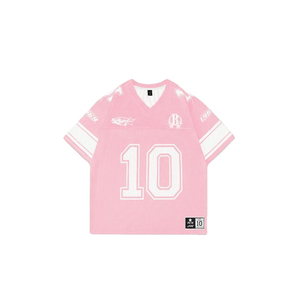 Maillot de football en maille rose unisexe en gros, haut de sport à col en V, impression de numéro personnalisée, streetwear surdimensionné, vêtements décontractés - Product Image 1
