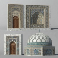 Décoration extérieure de mosquée en marbre naturel, motifs islamiques, design moderne, sculpté à la main, résistant aux intempéries, entièrement personnalisable