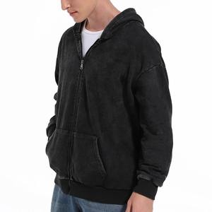Vintage <b>Black</b> <b>Zip</b> Up <b>Hoodies</b> for Men <b>Women</b> Acid Washed Cotton Hooded Sweatshirts with Pockets Spring Fall Casual Oversized Tops - Product Image 2