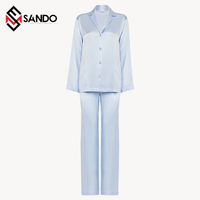 Conjunto de Pijamas de Satén Térmico de Verano para Mujer con Logotipo Personalizado, Cuello en V, Manga Larga, Ropa de Dormir Sólida