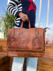 Sac à bandoulière de voyage en cuir vintage fait à la main pour le bureau, mallette pour ordinateur portable, cartable pour hommes et femmes - Product Image 2