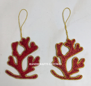 เครื่องประดับปักลาย zari สีทองสำหรับเทศกาลคริสต์มาสสินค้าแขวนตกแต่งรูปทรงต้นไม้ตามสั่ง - Product Image 1