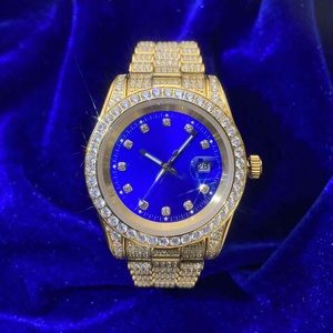 Reloj de Hombre Presidencial de 13.3CT y 41MM con Moissanita, Esfera Azul Analógica, Oro Amarillo de 14K, Fecha Luminosa, Cuarzo ETA - Product Image 4