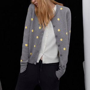 Cardigan Lavorato a <span class=keywords><strong>Maglia</strong></span> a <span class=keywords><strong>Pois</strong></span> di Alta Qualità per Donna, Giacca Maglione Casual alla Moda, Produzione di Fabbrica - Product Image 3