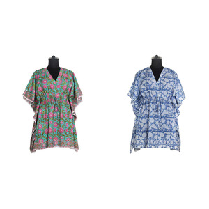 2025 árabe Abaya Dubai Kaftan corto vestido con corto sin mangas elegante de alta calidad bloque de mano impreso diseño Floral Kaftan - Product Image 4