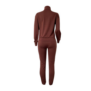 Ensemble de survêtement athlétique respirant d'hiver pour femmes vestes et pantalons actifs à capuche à fermeture éclair complète survêtement imprimé solide grande taille - Product Image 4