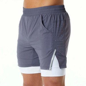 Pantalones cortos deportivos de hombre personalizados de alta calidad OEM al por mayor, ropa de entrenamiento atlético de verano, tela de malla, cierre de cordón, decoración de logotipo - Product Image 3