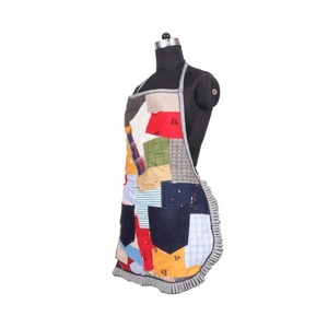 เทคนิคการปักบล็อกแบบดั้งเดิมพิมพ์ผ้าฝ้าย 100% ในครัวเรือนทําความสะอาด Pinafore อุปกรณ์อบผ้ากันเปื้อนทําอาหารสําหรับขาย - Product Image 4