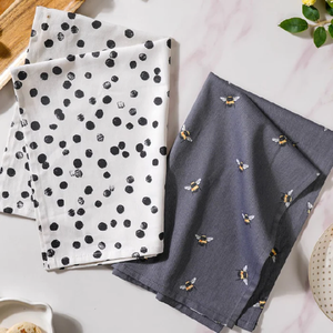 Embroidered Black Polka Dots 100% Organic Cotton GOTS Smooth Texture Super Soft Ultra-smooth Light Weight Golf Kitchen <b>Towels</b> - Product Image 4