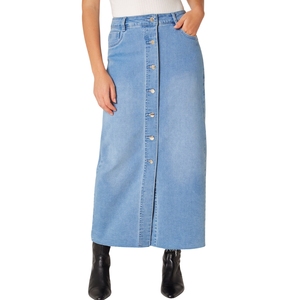 Falda Vaquera Larga de Mezclilla con Botones para Mujer, Cintura Alta, Estilo Casual, Diseño de Lavado Personalizado, Fabricante de Bangladesh - Product Image 1