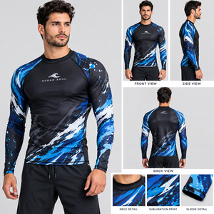 Camiseta de Compresión de Manga Larga para Hombre, Diseño Oceánico, Poliéster/Nailon, Protección UV, Secado Rápido, Tejido Transpirable - Product Image 6