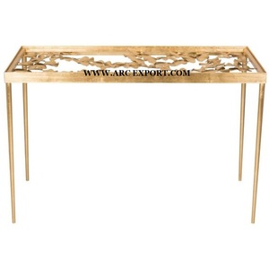 Mesa central de consola chapada en oro de Metal clásico, tapa de mármol decorativa de lujo, decoración del hogar, muebles de mesa de consola central de gran tamaño - Product Image 4