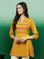 Vêtements ethniques tendance, kurtis courts élégants en rayonne brodée, tunique à manches longues, mini robes d'été, tenues de bureau, tailles plus
