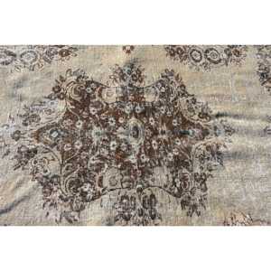 Turkish Vintage Rug, 6.6x9.3 ft Rug, <b>Brown</b> White Striped <b>Wool</b> Rug - Product Image 5