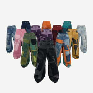 2026 Custom Latest Design Patchwork Cargo Jeans Wide Leg Streetwear <b>Denim</b> <b>Trousers</b> Casual Fashion Utility Oversized Jeans Pants - Product Image 1